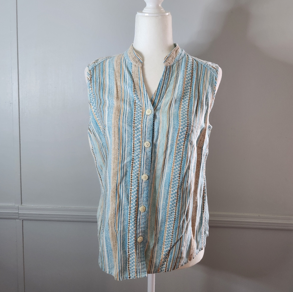Vintage Linen Sleeveless fresh Button down Top